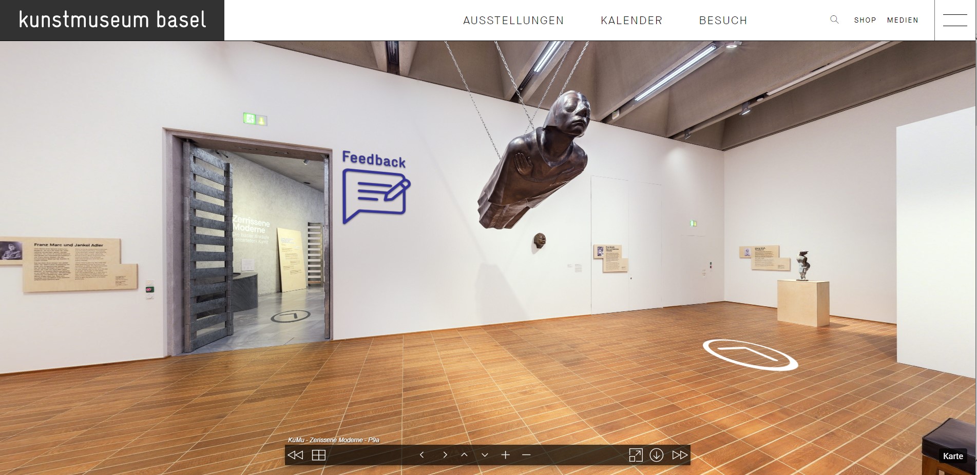 Exhibitions and exhibits in the highest resolution with cura3D 360° InteractiveTour Photo. The virtual tour of the exhibition “Torn Modernism” at the Kunstmuseum Basel